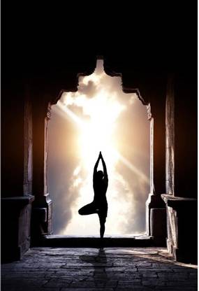 Yoga Vrikshasana Tree Pose By Man In Old Temple Framed Art Print Canvas Art