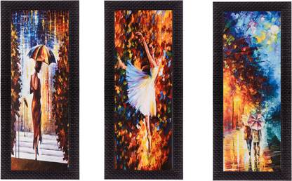eCraftIndia Set Of 3 Beautiful Loving Couple Satin Matt Textured Canvas 16 inch x 21 inch Painting