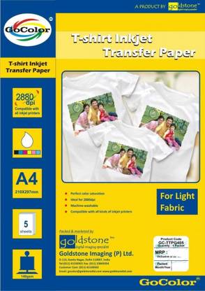 Gocolor T-shirt Transfer 120 GSM 5 Sheets Inkjet for Light Fabrics Unruled A4 140 gsm Photo Paper