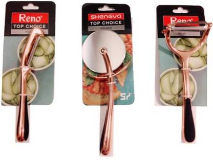 Imported Rose Gold Pizza Cutter, Straight, Y Shaped Peeler Set