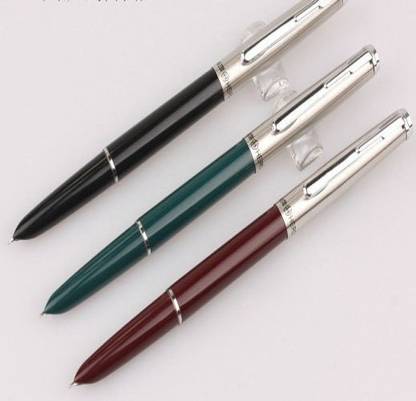 PensIndia HERO 007 Model Classic Black, Red, Green Color Fine nib Point Fountain Pen