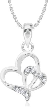 VK Jewels Heart With Heart Rhodium Plated for Women & Girls Cubic Zirconia Alloy Pendant