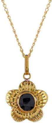 Jaipur Gems And Handicrafts Black Hessonite Kala Gomed Star Shape Golden Panchdhatu Brass Pendant