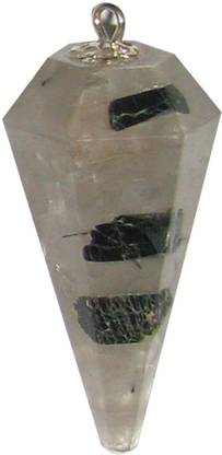 Balabharathi Rainbow Moonstone With Black Tourmaline Gemstone Cone Shape Pendant Crystal