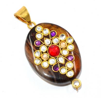 Manirathnum Onyx Gemstone with Kundan Kedhi Work Silver Onyx Stone Pendant