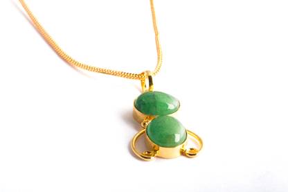 Astroyogi Double Panna Stone Gold-plated Emerald Silver Pendant