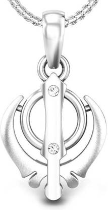 Kataria Jewellers Khanda Guru Nanak Sikh White Gold Plated Diamond Silver Pendant