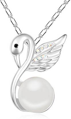 Kyra Jewels White Swan Rhodium Crystal Alloy Pendant
