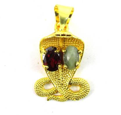 SHIVOHAM Rahu Ketu Locket with Gomed & Lehsuniya Gold-plated Garnet, Cat's Eye Alloy, Stone Locket