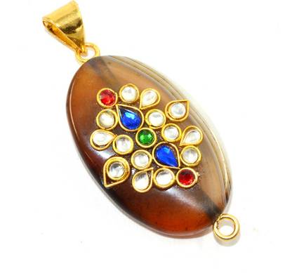 Manirathnum Onyx Gemstone WithKundan Kedhi Work Silver Onyx Stone Pendant