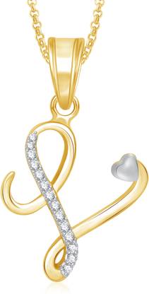 MEENAZ " L" Letter Alphabet Necklace Pendants Chain Heart Pendant for Girls Boys Women Mens Valentine Gift Gold-plated Cubic Zirconia Brass, Alloy Pendant