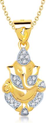 MEENAZ Ganesha Ganpati Yellow Gold God With Chain In American Diamond Cz Gifts Jewellery Set Gold-plated, Brass Cubic Zirconia, Diamond, Crystal Alloy Pendant