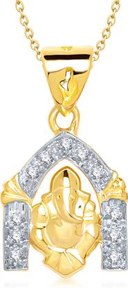 MEENAZ Ganesha Ganpati Yellow Gold God With Chain In Cz Gifts Jewellery Set Gold-plated, Brass Cubic Zirconia, Diamond, Crystal Alloy Pendant