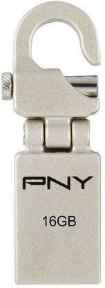 PNY USB Flash Drive Mini Hook Attache 16GB 16 GB Pen Drive Compatible with Desktop Computer, Tablet, Laptop USB 2.0 Metal Case