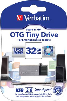 Verbatim Store'n' Go OTG Tiny USB 3.0 Drive 32 GB OTG Drive Compatible with Tablet USB 3.0 Plastic Case