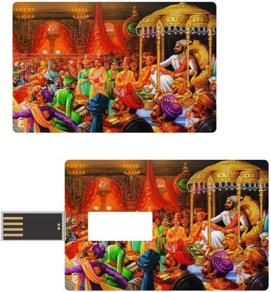 Print Shapes Shivaji Maharaj Rajyabhishek Painting Credit Card Shape 8 GB Pen Drive Compatible with Desktop Computer, Laptop USB 2.0 Plastic Case