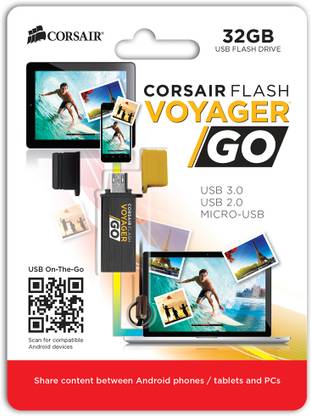 Corsair Flash Voyager Go 32 GB Pen Drive Compatible with Desktop Computer, Tablet, Mobile, Laptop USB 3.0 Plastic Case