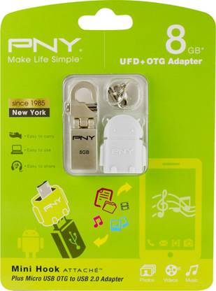 PNY Mini Hook Attache with OTG Adapter 8 GB OTG Drive Metal Case