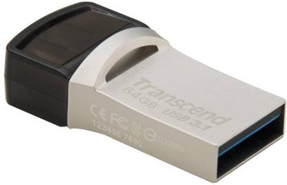 Transcend JetFlash 890S USB 3.1+Type-C 64 GB Pen Drive Compatible with Netbook, Desktop Computer, Mobile, Tablet, Laptop USB 3.0 Metal Case