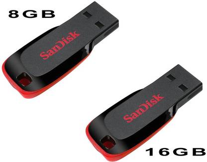 SanDisk Cruzer Blade Pack Of 8gb And 16 GB Pen Drive Compatible with Desktop Computer USB 2.0 Plastic Case
