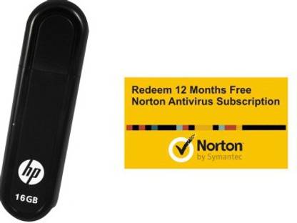 HP V100 W 16 GB Pendrive with FREE Norton Anti-virus 12 Month Subscription (1 PC 1 Year)