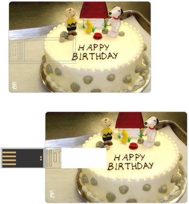 Print Shapes Happy Birthday Cake Credit Card Shape 8 GB Pen Drive Compatible with Desktop Computer, Laptop USB 2.0 Plastic Case