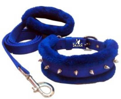 Skora 1.25 inch Large Nylon Spike Dog Collar & Leash (Large, Blue) Dog Collar & Leash