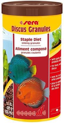 Sera Discus Granules 480g/1000ml | Staple Diet Sinking Granules With Garlic & Prebiotic Effect For Lively, Fertile Discus | 0.48 kg Dry Young Fish Food