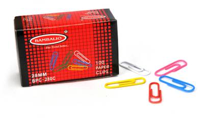BAMBALIO BPC-280C 28 mm Multi Color Vinyl Coated Paper/Gem Clips, 100 Pins per Pack - 10 Pack, 1000  Pins