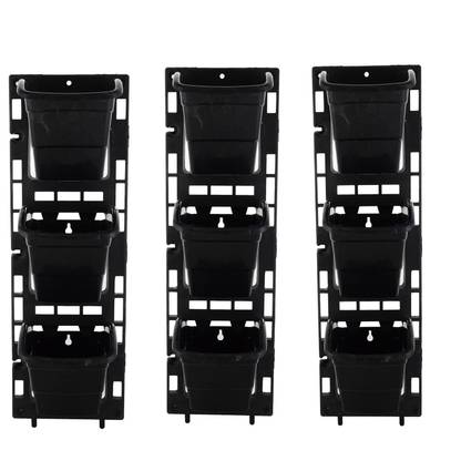 Planters Vertical Garden Panel ( Black 6X18 inches , 3 frame + 9 pot ) Plant Container Set