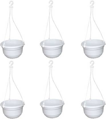 Krupex 6 White Hanging Pots Combo Plant Container Set