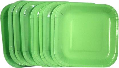 Priyals Party Supplies Crockery - Square Green Color Theme Plate Set