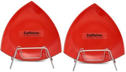 caffeine Ceramic Handmade Red Triangular Snack Plate 9.5" ( set of 2 ) Half Plate