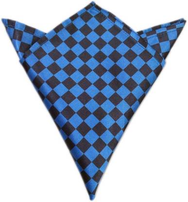 Blacksmithh Flags Blue Checkered Satin Blend Pocket Square