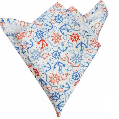 Blacksmithh Anchors Blue Printed Design Graphic Print Satin Blend Pocket Square