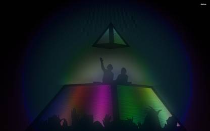 Daft Punk playing inside a pyramid Fine Quality Poster Paper Print