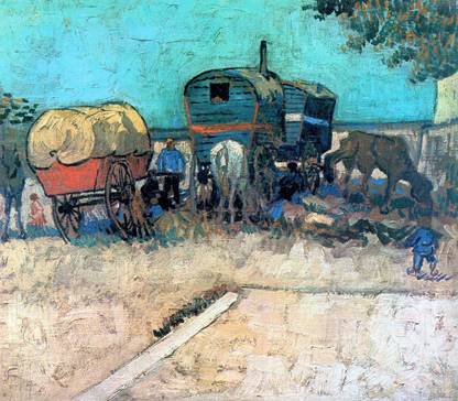 THE MUSEUM OUTLET Gypsy camp with horse carriage by Van Gogh - Print (24 x 18 Inch) Canvas 18 inch x 18 inch Painting