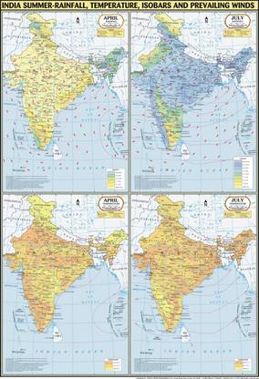 India Map Summer : Temperature, Rainfall, Pressure & Winds Paper Print