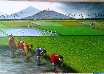 Canvas Painting - A Beautiful Greenery Scene of Village with 3D effect