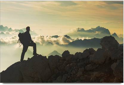 Amy Man Climbing on a Mountain with a Positive Aim to Reach 3D Poster