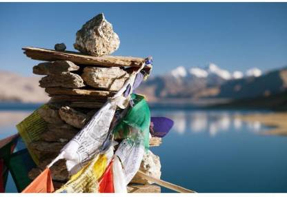Athah Fine Quality Poster Tso Moriri Lake With Prayer Flags Ladakh India Un Canvas Fine Art Print