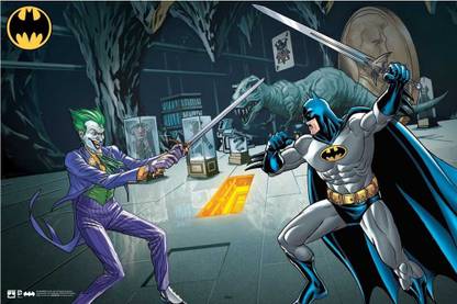 Hungover Batman And Joker Fighting Urban Legend Comics Special Paper Poster (12x9 inches) Paper Print