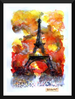 Tallenge - Eiffel Tower Watercolor Painting - Framed Poster Paper Print