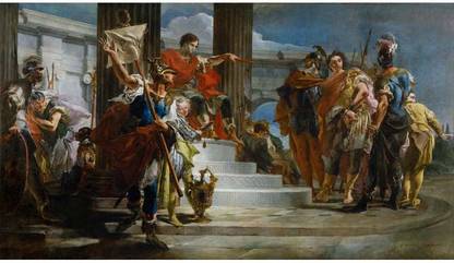 Tallenge Old Masters Collection - Scipio Africanus Freeing Massiva by Giovanni Battista Tiepolo - Small Size Ready To Hang Gallery Wrap Canvas 24 inch x 12 inch Painting