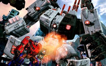 Metroplex fighting in Transformers: Fall Of Cybertron Athah Fine Quality Poster Paper Print