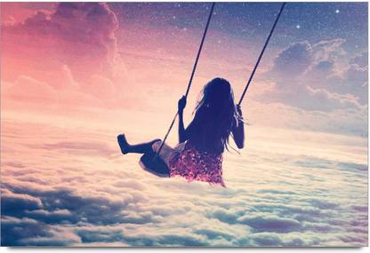 Amy Girl Swinging on a Swing in Heaven with Multicolour Sky 3D Poster