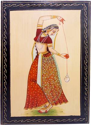 Wooden Handicraft Rajasthani Bani Thani Ladies Painting Fine Art Print