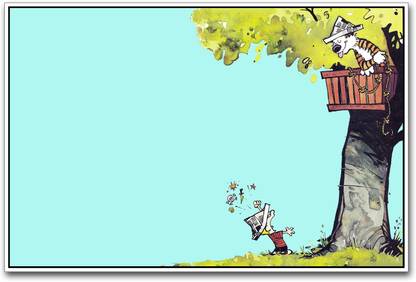 Calvin and Hobbes climbing the tree Paper Print