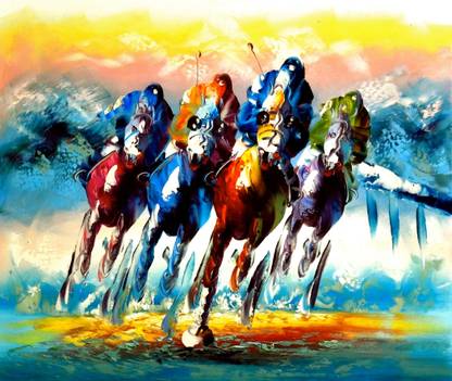 Handmade Oil Painting on Canvas - The Four Horses by Artsingh Canvas Art