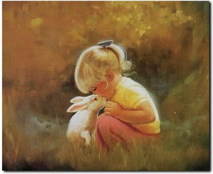 Stybuzz Little Girl With Rabbit Painting Frameless Canvas Art